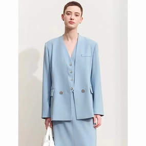 Autumn V-neck Blazer with Heart-shaped Buckle Ultra Flexible Sunday Walk Style