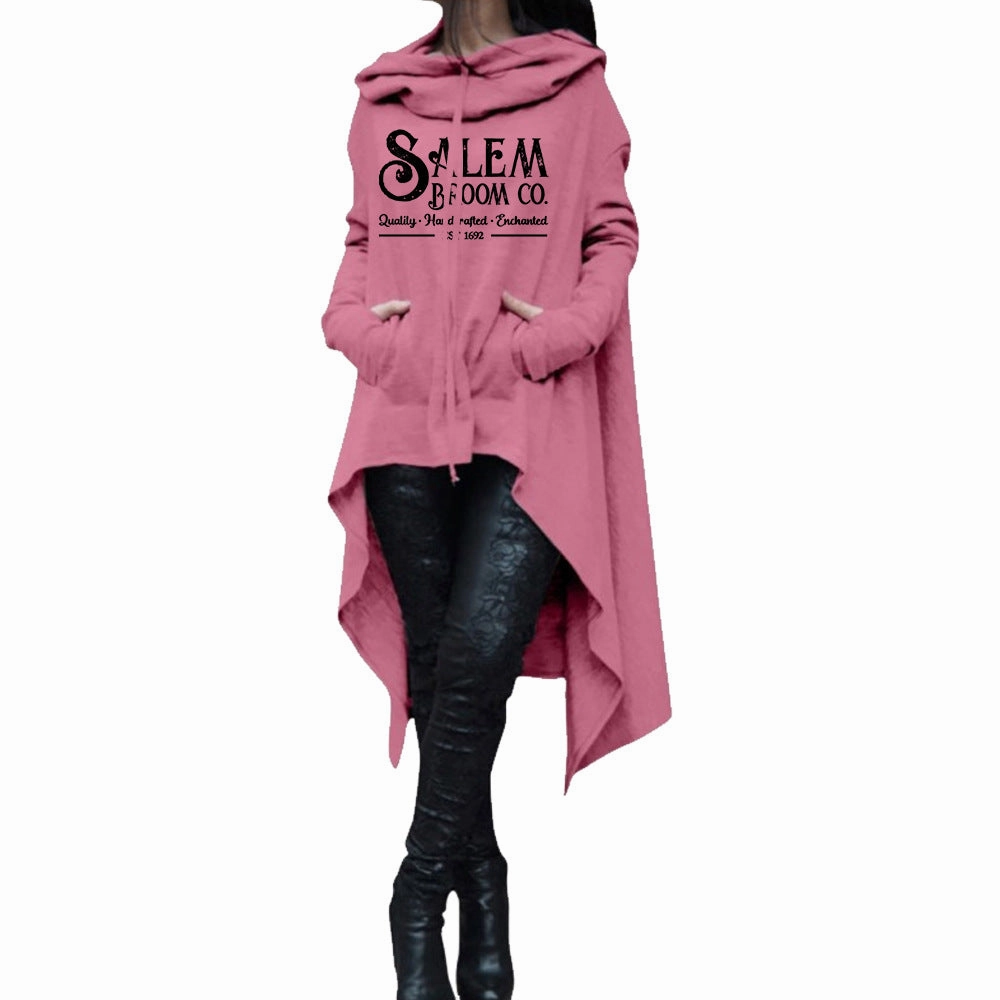 Autumn And Winter Mid-length Long Sleeve Large Size Irregular Hooded Sweater Casual Top Breathable Fit Design