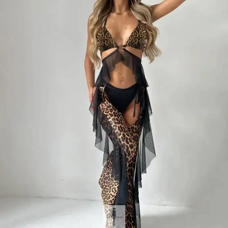 Perfect Length Multi Use Leopard Lingerie Bra Thongs Long Pants Suit