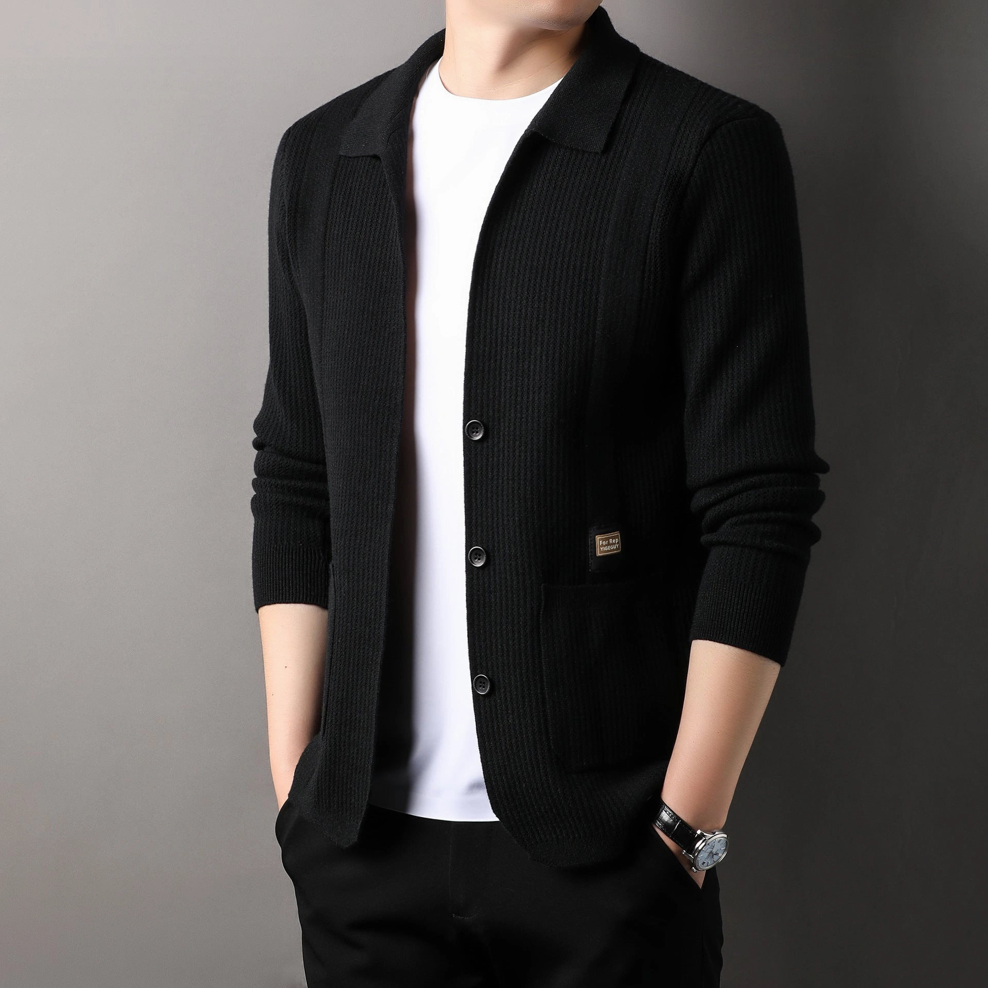 MinimalistStitching LightweightLayering Knitted Cardigan Men's Sweater Coat