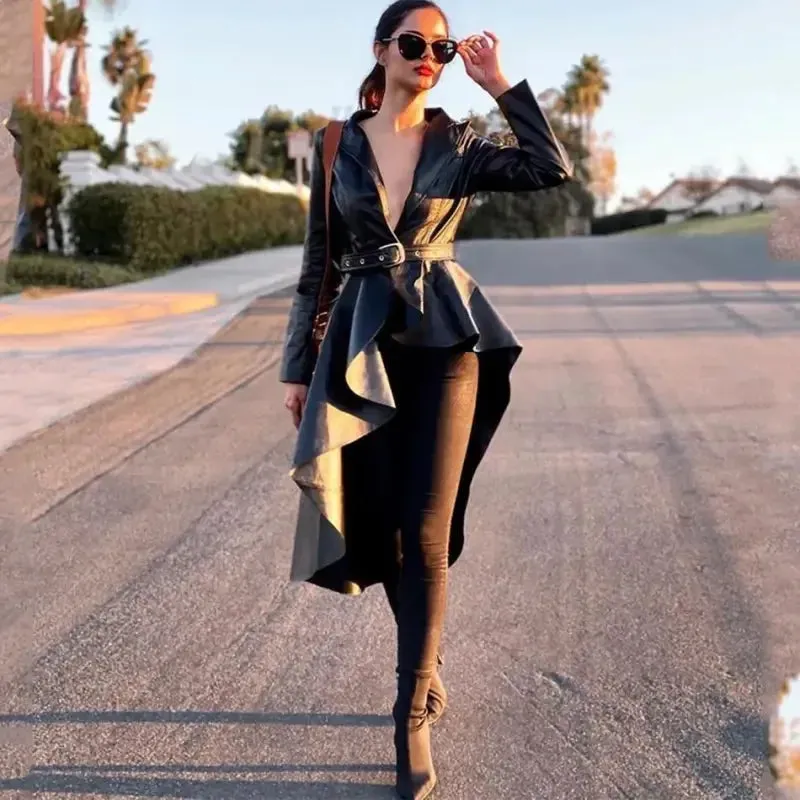 HighNeckStyle Effortless Fashion Leather Windbreaker Coat