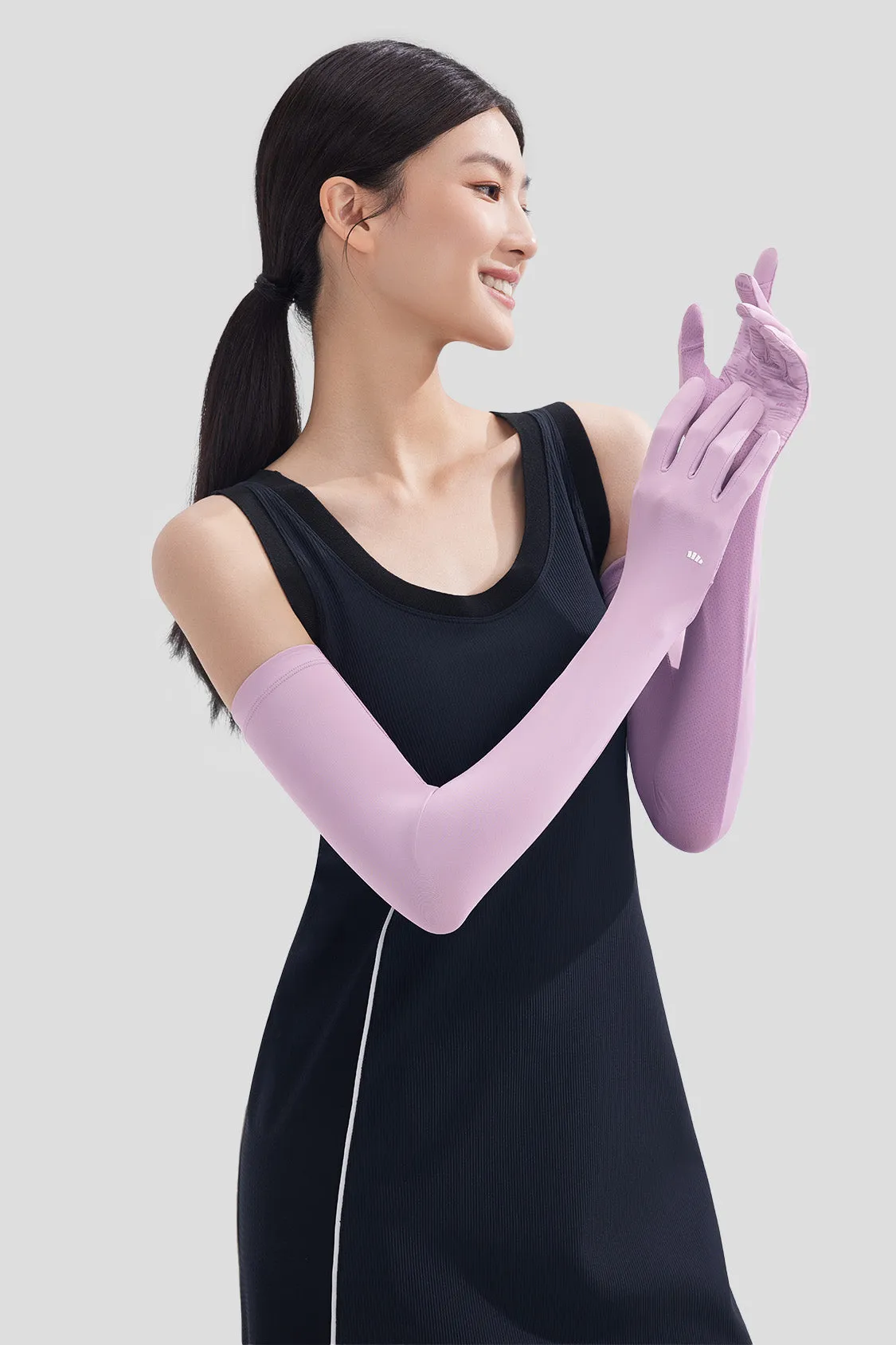 Minimalist Silhouette YarnDyedFabric Eco Friendly Design Longloop - Women's Sun Protection Arm Sleeves with Golves UPF50 