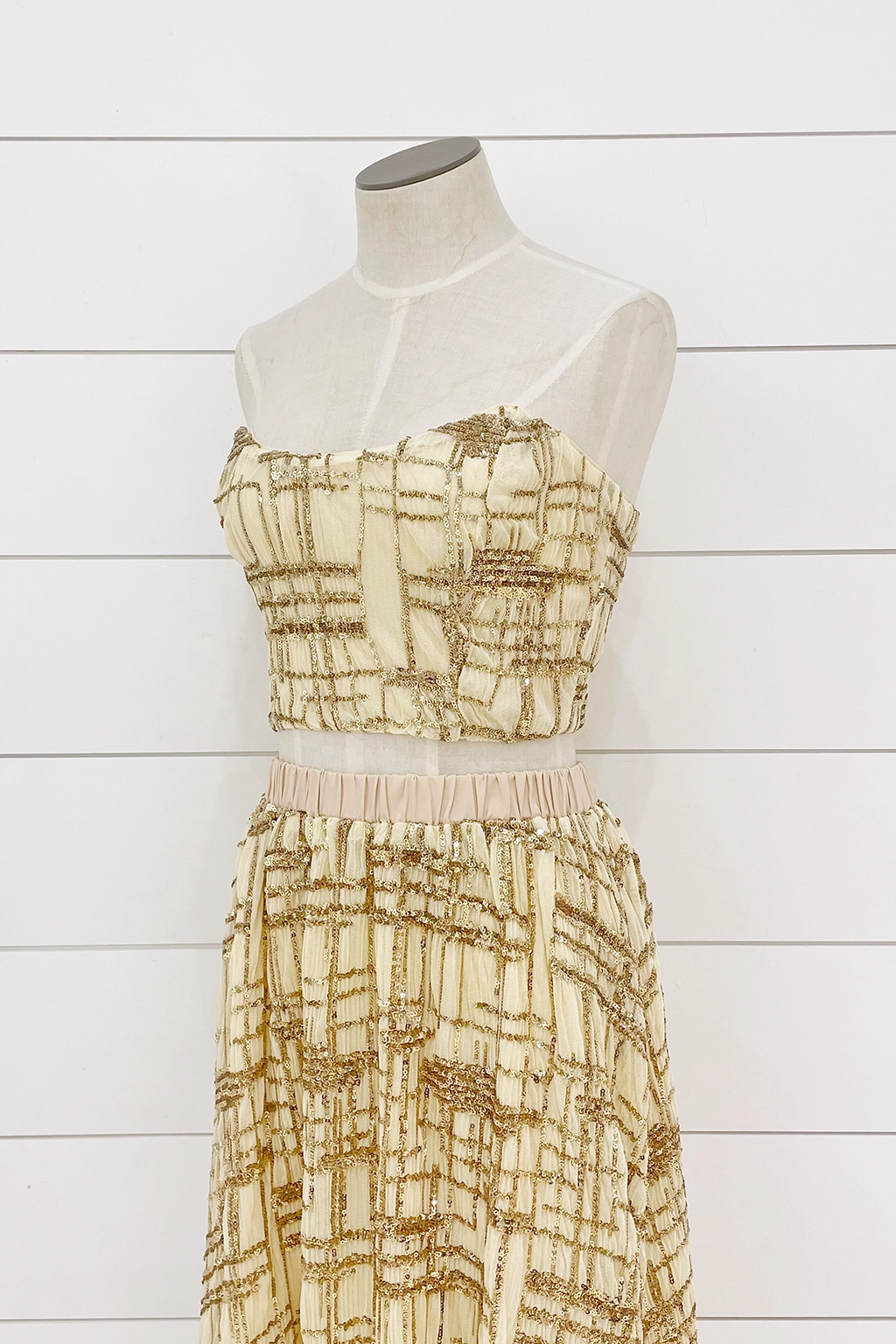 Sequin Bustier Top Stretch Fit Engineering Elasticated Trim