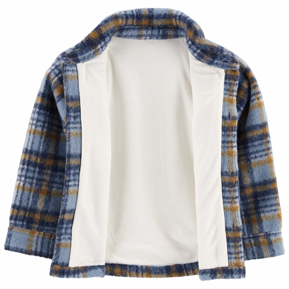 Toddler Boys' Blue & Brown Plaid Shacket 2Q310310 NoRoll Hem Technology Fashion Blouse