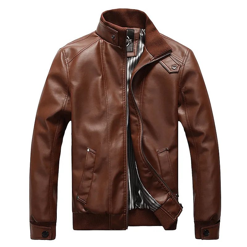 Fashion Brand Casual PU Leather Jacket Youth All-Match Leather Jacket Men Nylon Cover Weekend Chill Style