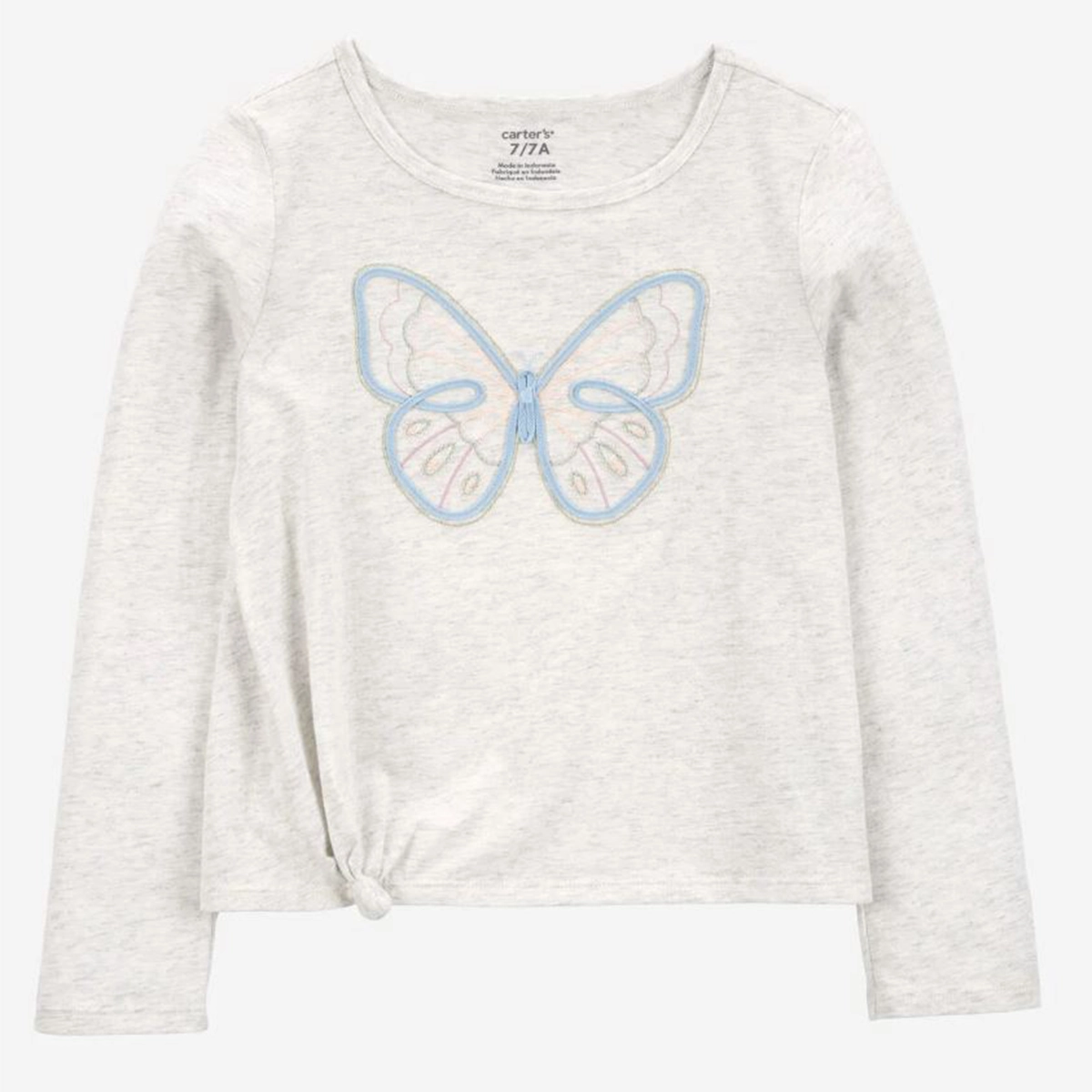 Girls' Butterfly Jersey Long-Sleeve Boxy Fit Tee - Grey 3S043910 LightweightWeave