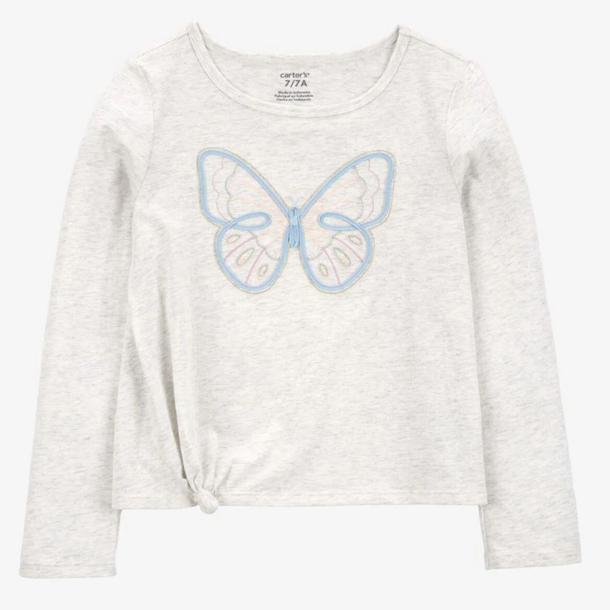 Girls' Butterfly Jersey Long-Sleeve Boxy Fit Tee - Grey 3S043910 Double Layered Hood Assembly Light Fabric