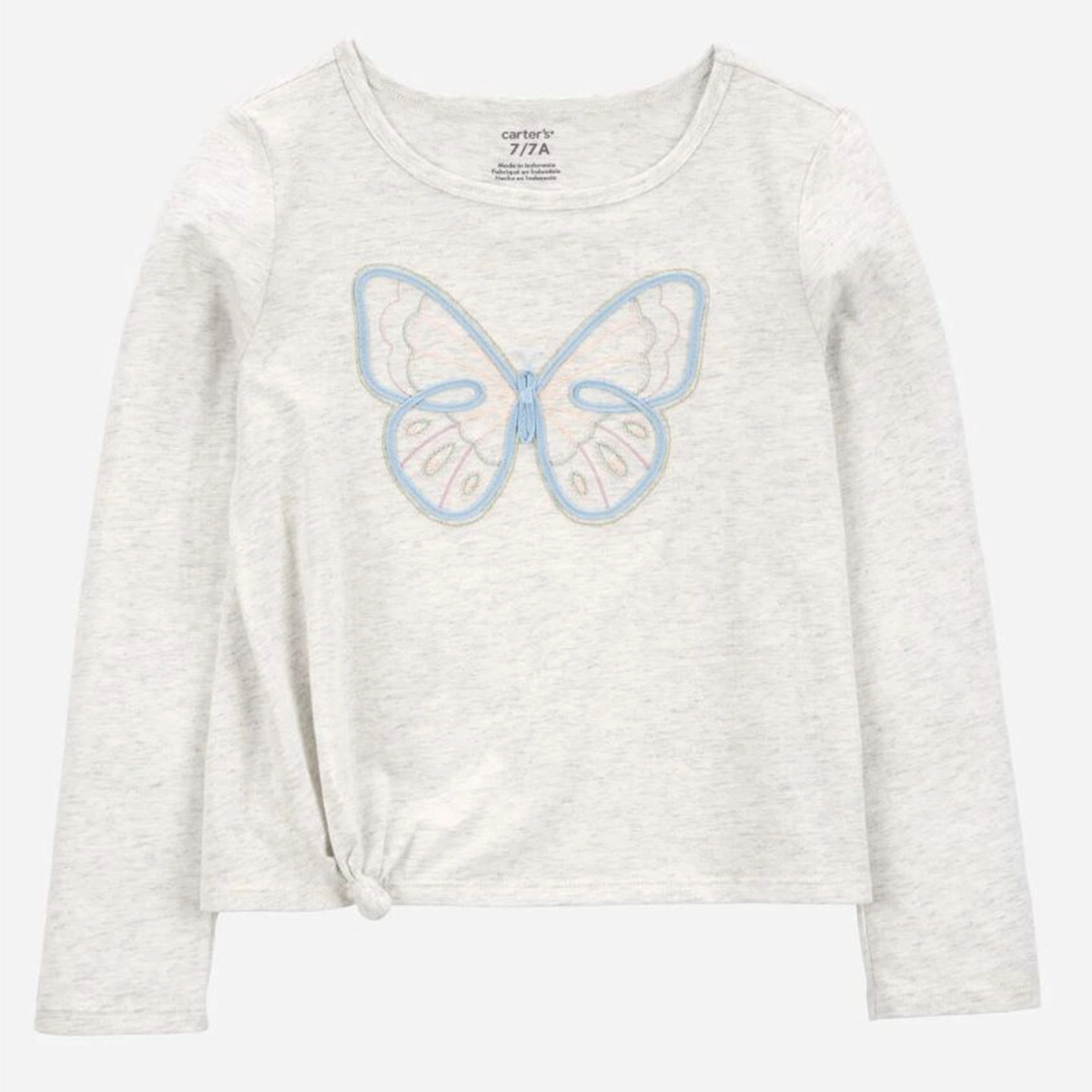 Girls' Butterfly Jersey Long-Sleeve Boxy Fit Tee - Grey 3S043910 HypoallergenicConstruction