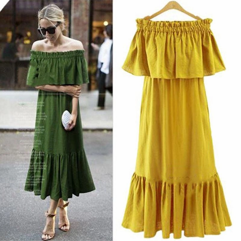 Calm Movement Ruffled slim long dress