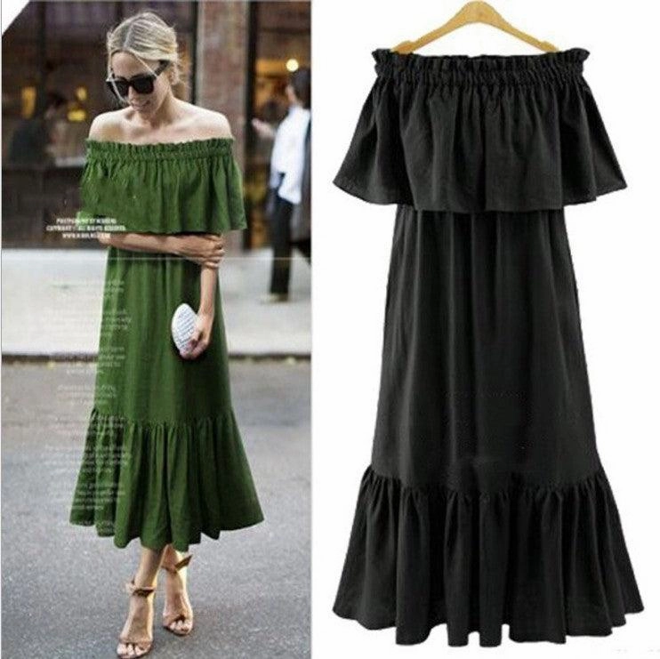 Clean Base Ruffled slim long dress