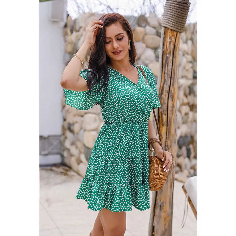 HypoallergenicFiber Care-Instructions-Included V-neck Printed Dress Women