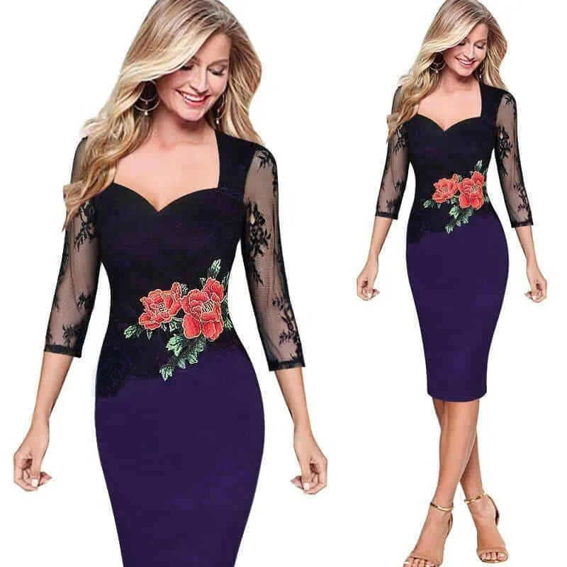 Sharp Style Versatile sundress Elegant Vintage Floral Lace Women??s Pencil Dress