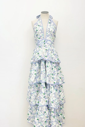 Simple formal dress tailored look Electric Floral Tiered Halter Dress