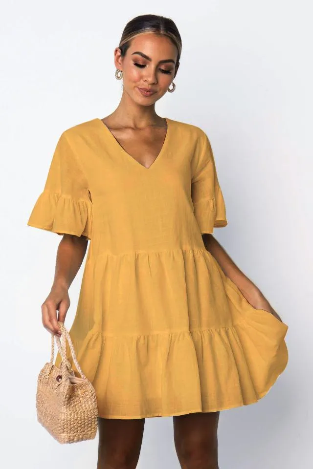 countryside Feminine Vibe Short sleeve pleated dress