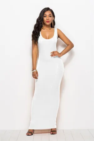 Tonal-Stitching Trend Focused Elegant High Stretch Tank Robe Spring Summer Thin Long Dress  O-neck Sleeveless