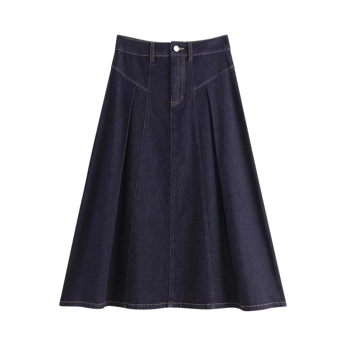 Elegant High Waist Dark Denim A-Line Midi Skirt for Women Casual Smart