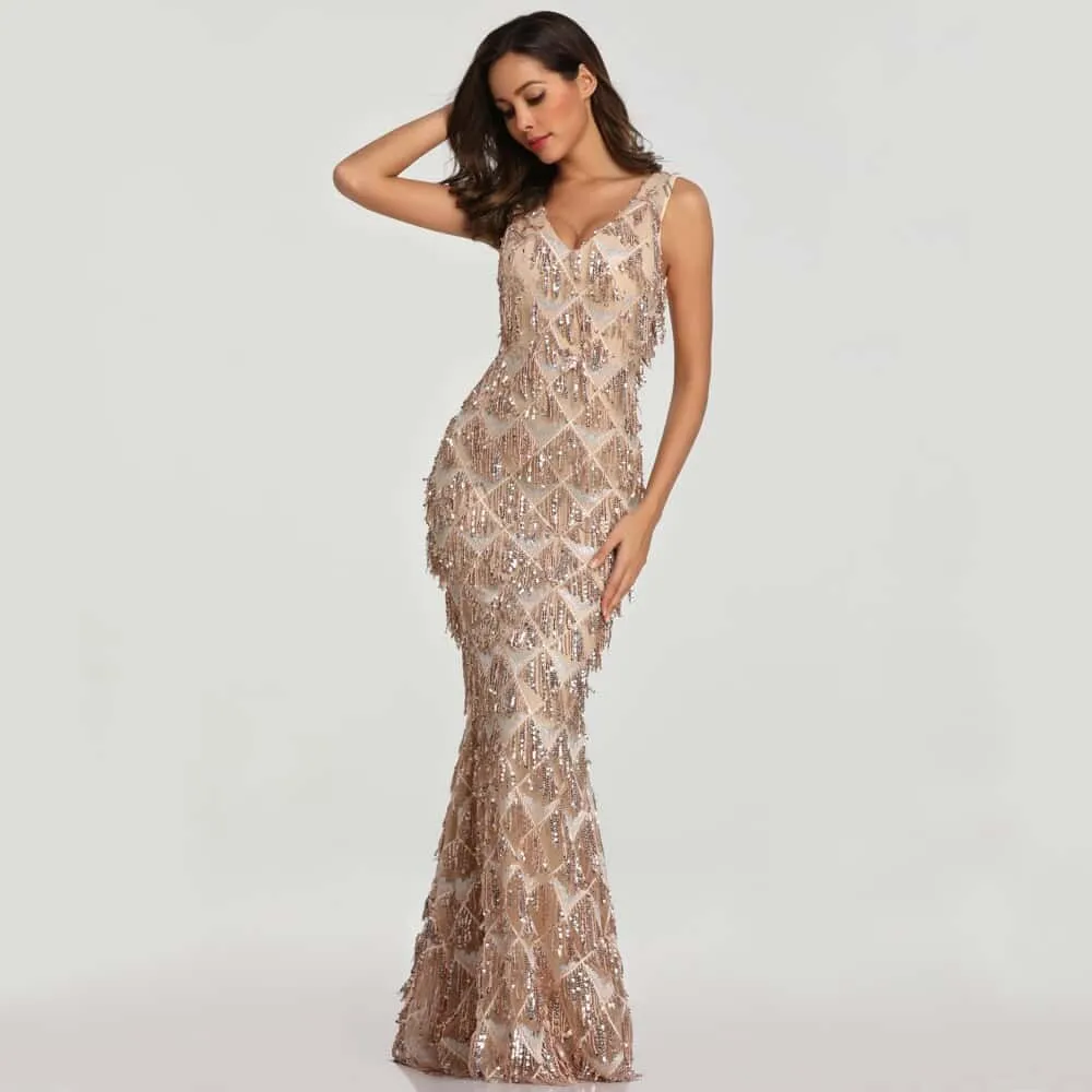 Elegant Long Sequined Dress for Women Fluid Shape Stylish Feel
