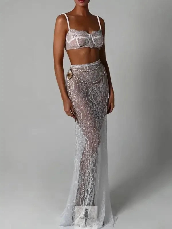 Trend Glow Elegant And Transparent Maxi Skirt with Top