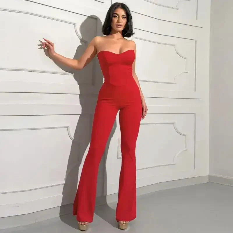 Music Girl Elegant Lace-Up Strapless Jumpsuit