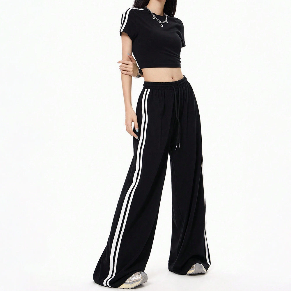Seamless construction Fitted Design Sports Style Wide-leg Casual Pants Loose Draggle-tail Trousers