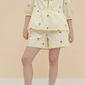 Roomy Cut Bow Embroidery Shorts Set