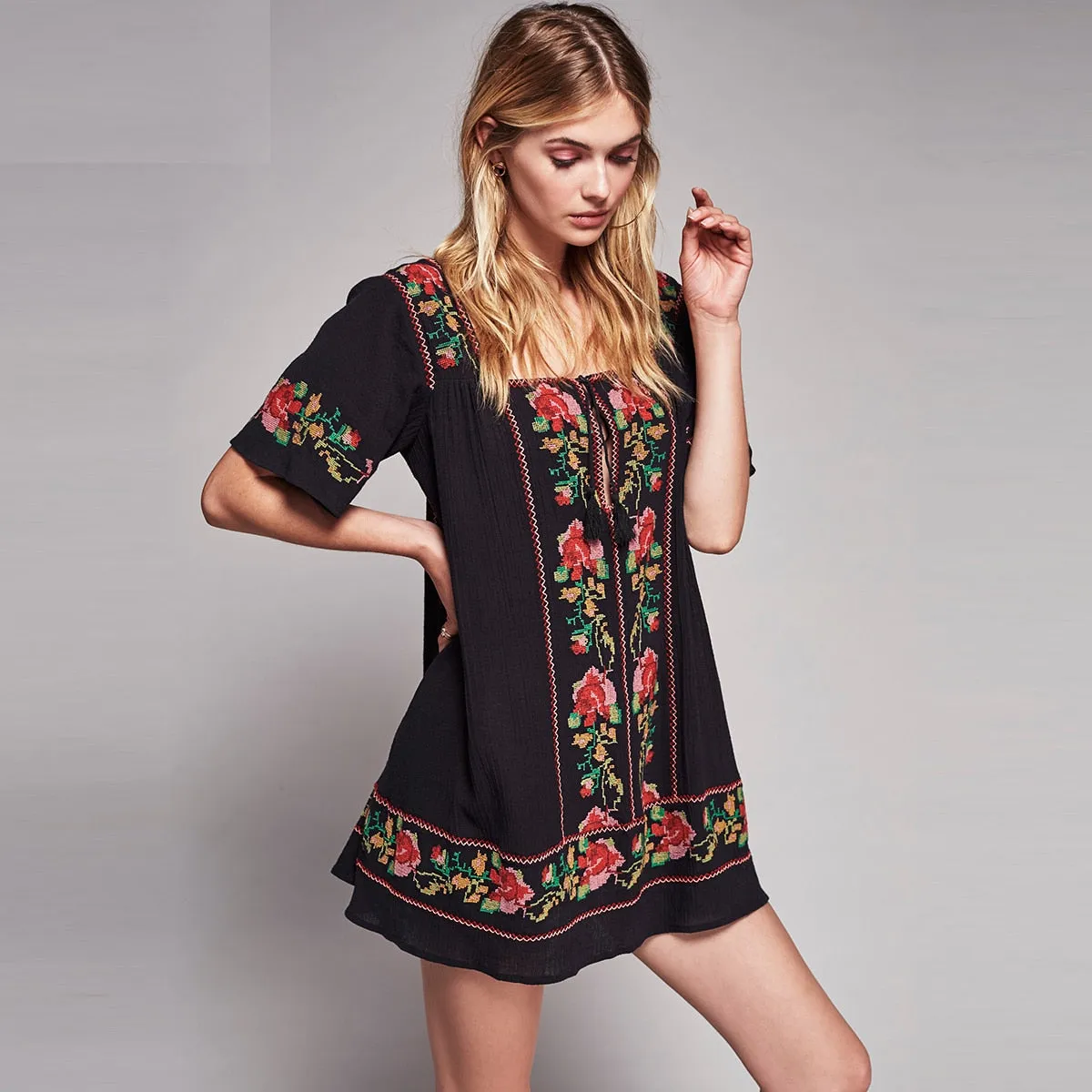 Embroidery Mini Dress for Women Polished look dress