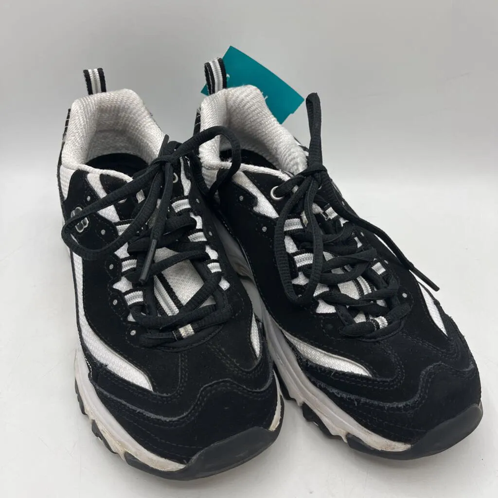 Size 6.5Y: Sketchers Black/White Lace-Up Sneakers Streamlined Style No Effort