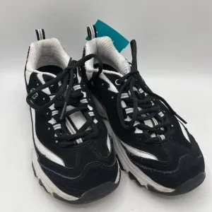 Size 6.5Y: Sketchers Black/White Lace-Up Sneakers Streamlined Style No Effort