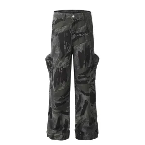 Smooth Comfort Stylish Silhouette Graffiti Camouflage Straight Jeans For Men And Women