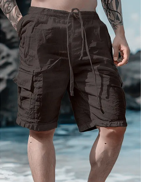 Cozy Fit Exclusive item Cotton Linen Shorts Drawstring Elastic Waist Straight Leg Solid Color Breathable Beach Shorts