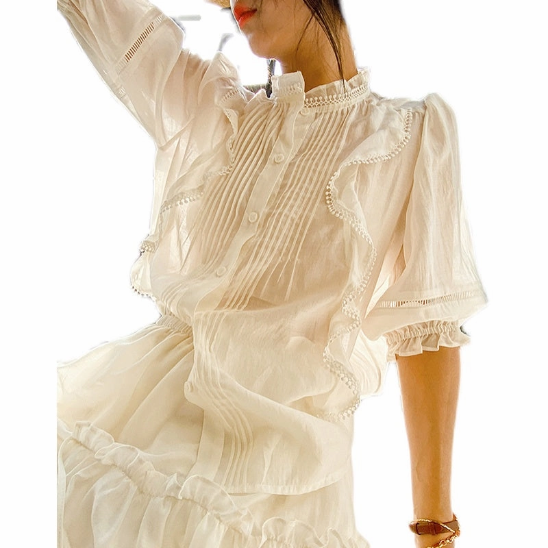 Abrasion Resistant Edging Women's Tencel Shirt With Puff Sleeve Design