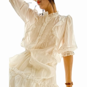 Women's Tencel Shirt With Puff Sleeve Design Eco-friendly Soft Wear