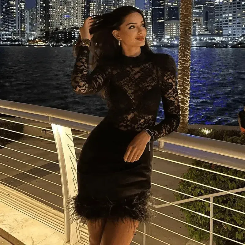 FadeResistant Lace Turtleneck Slim Dress