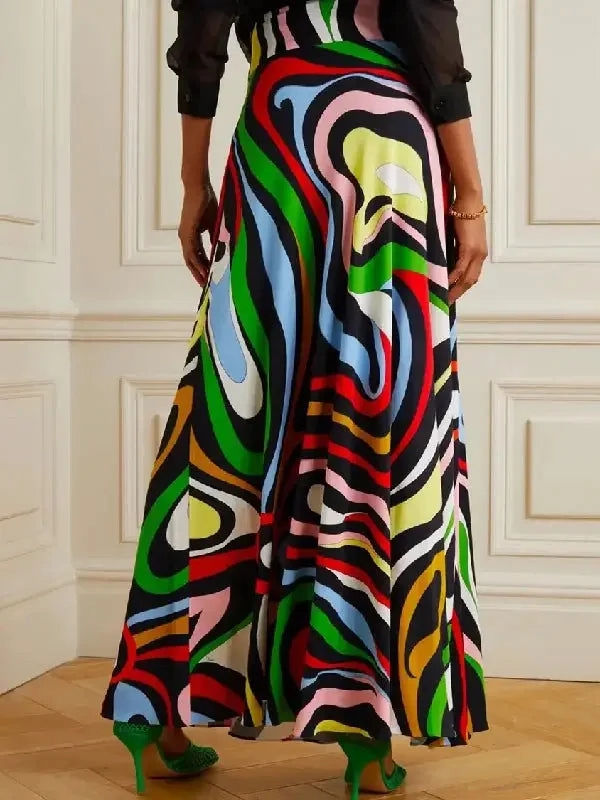 Draped Layer Stylish Multicolor Long Skirt