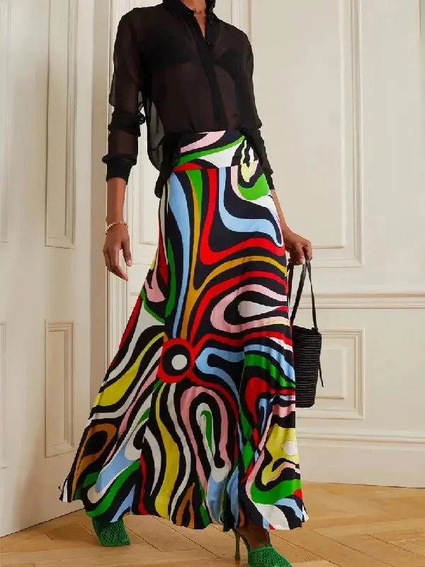 Easy Layering Stylish Multicolor Long Skirt