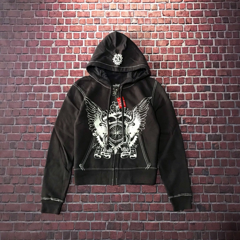 Hooded Sweater Motorcycle Heavy Metal Punk Can Take Lovers Multi Panel Construction Flexible Motion