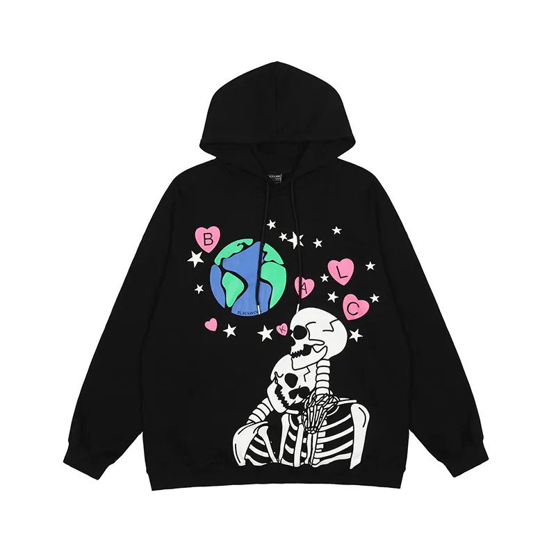 European and American Cartoon Skull Hooded Sweater Men and Women Jackets bead accents product luxury factor