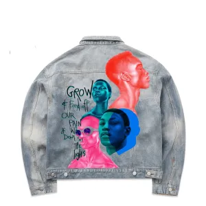 European and American Fashion Brand Vapor Wave Avatar Graffiti Print Denim Jacket plus Size Lightweight Feel Ski Use