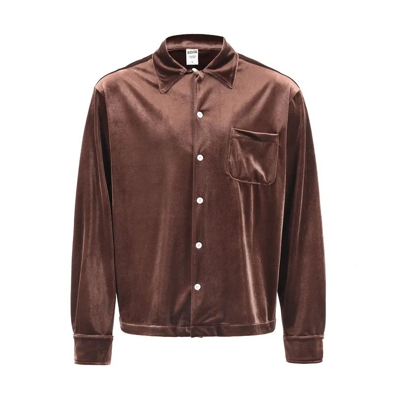 Clean Lines Heavy Duty Buckle European and American High Street Gold Velvet Shirt