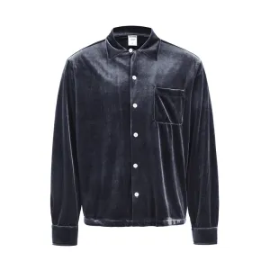 European and American High Street Gold Velvet Shirt PerimeterStructuralBoning QuickAccess Pockets