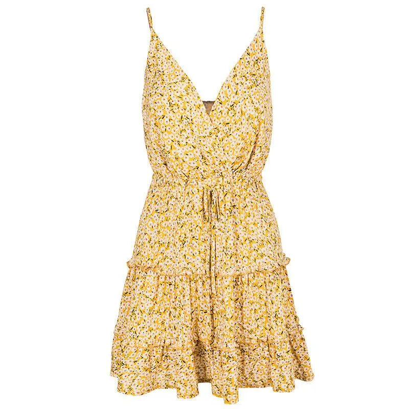 Boxy-Style Collared European and American sexy floral dress