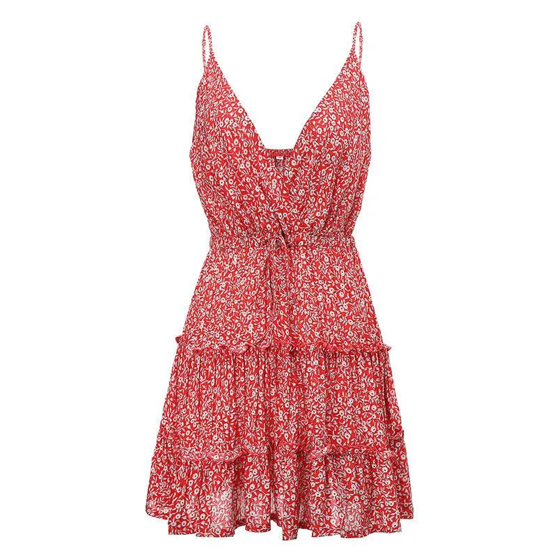 Magnetic-Closure Easy Look European and American sexy floral dress