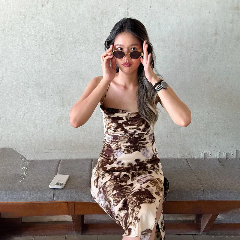 Day Ready summer breeze European And American Style Casual Pocket Collar Printed Suspender Skirt