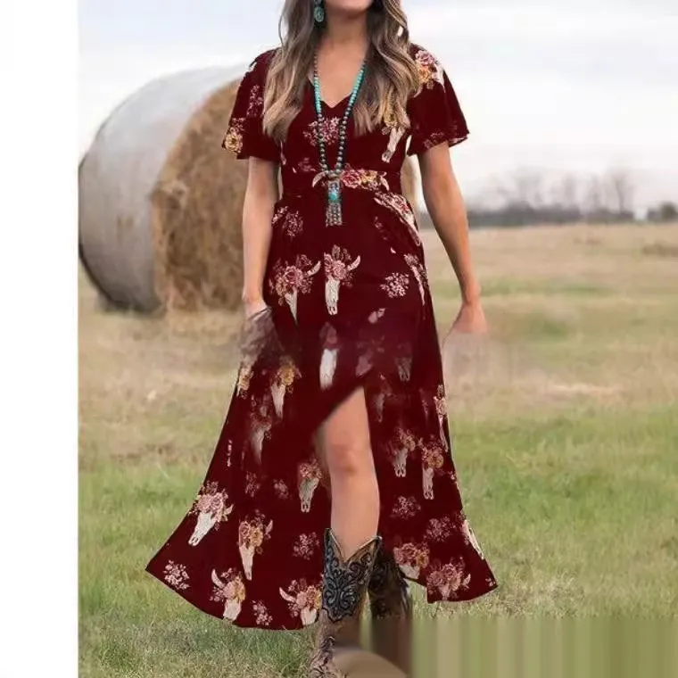 European And American Women's Large Swing Dress Warm Palette