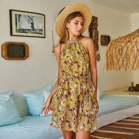 Sleek Volume European and American elements printed dress