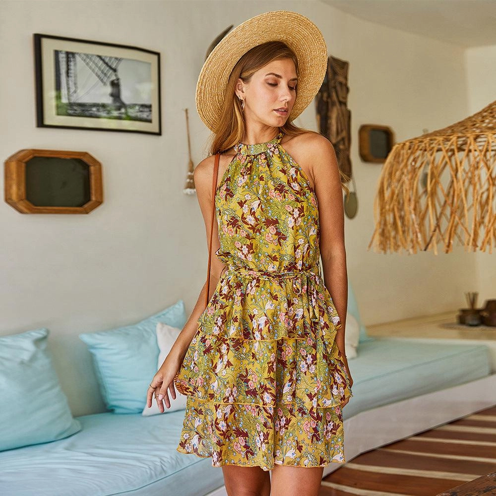 Sleek Volume European and American elements printed dress