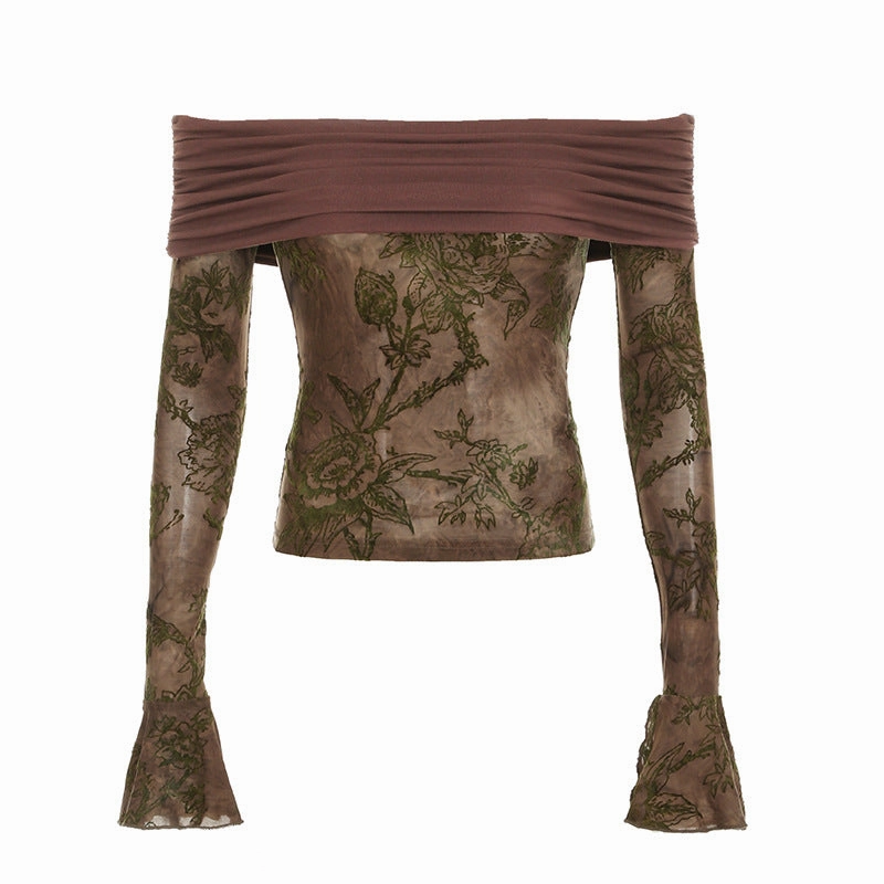 LowProfileStitching Stain Resistant Material European And American Hot Girl Sexy Slim-fit Off-shoulder Top