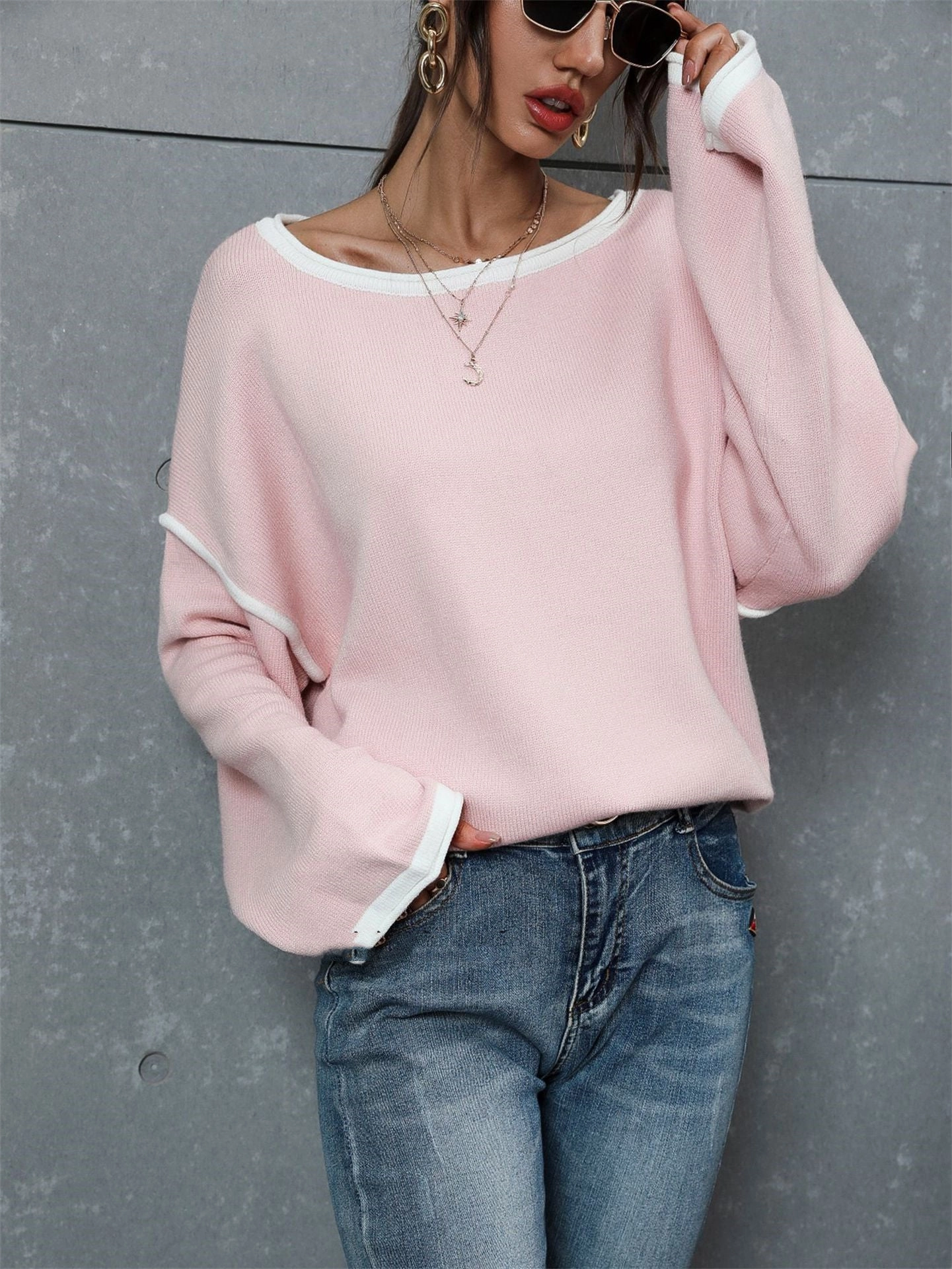 Knit Design European And American Large Size Sweater Loose And Idle Solid Color Pullover Sweater