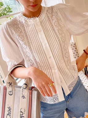 Comfy Fit European And American New Women's French White Embroidered Shirts