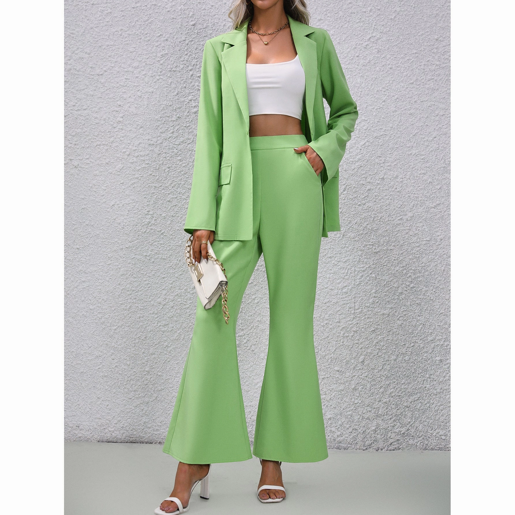 Unique Dance European And American Solid Color Small Suit Bell-bottom Pants